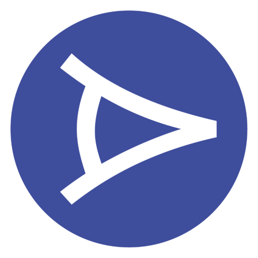 Ein weißes, geometrisches Symbol auf blauem Hintergrund; modernes, professionelles Logo-Design.